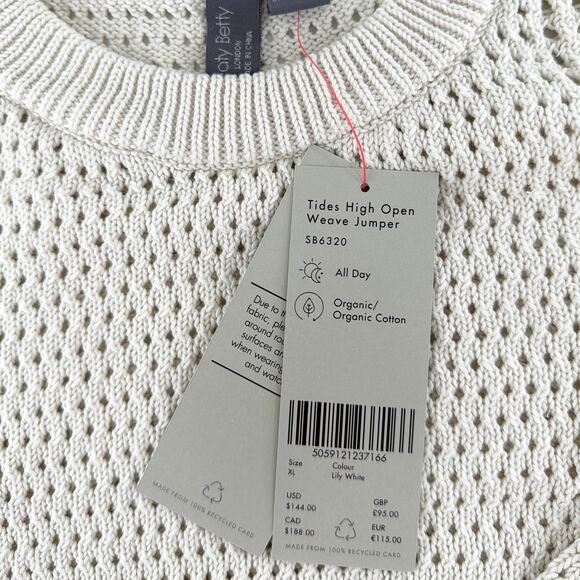 Sweaty Betty Women's Lily White Tides High Open Weave Jumper Size 12 - Picture 4 of 8
